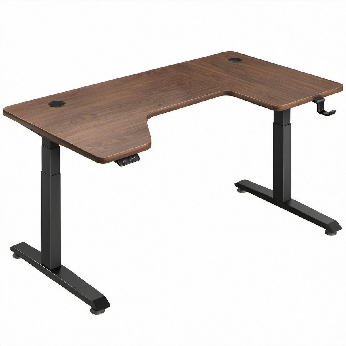 Scrivania angolare elettrica regolabile in altezza 180 x 120 cm, noce e nero