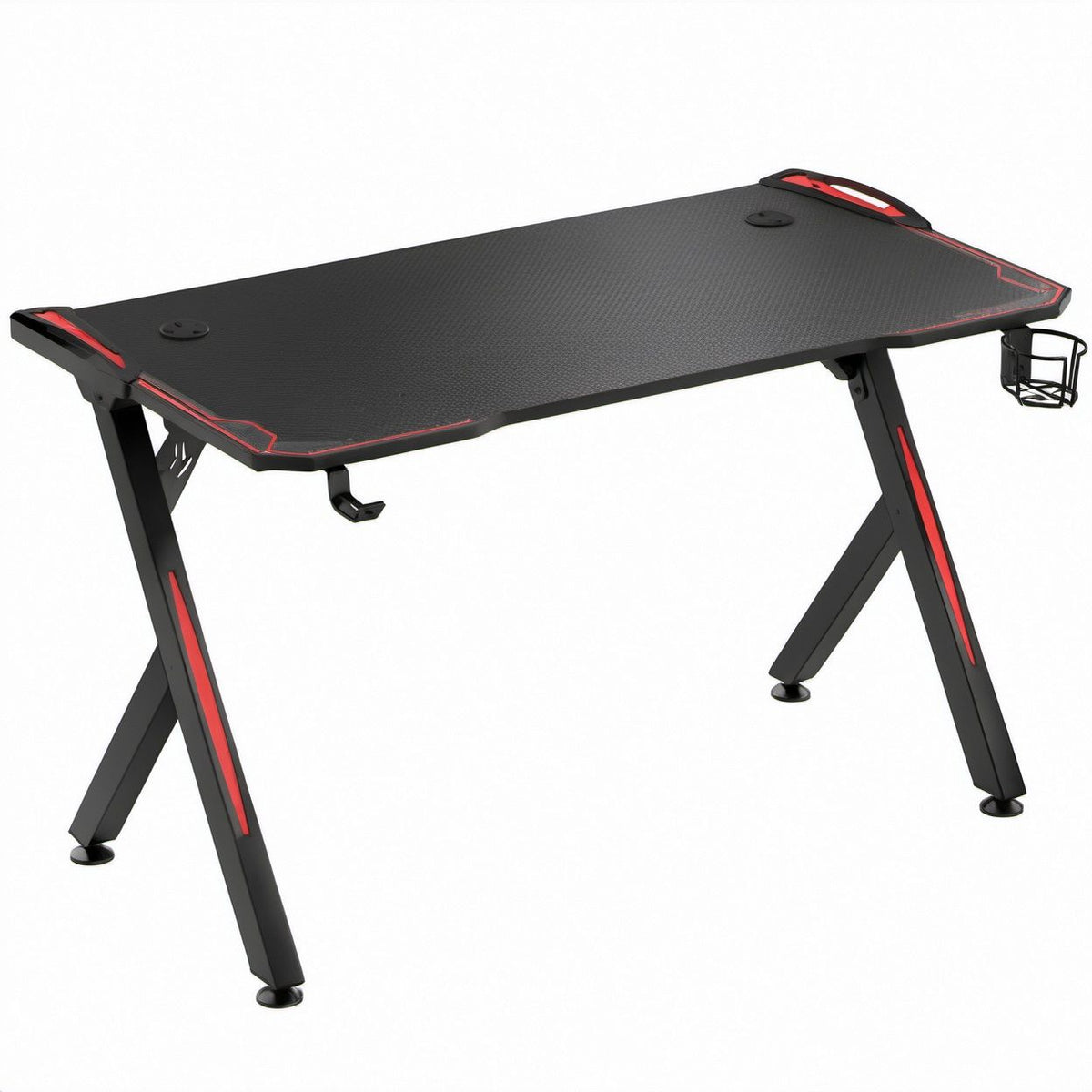 Scrivania gaming rettangolare nera e rossa in MDF e acciaio, 120 x 60 x 75 cm