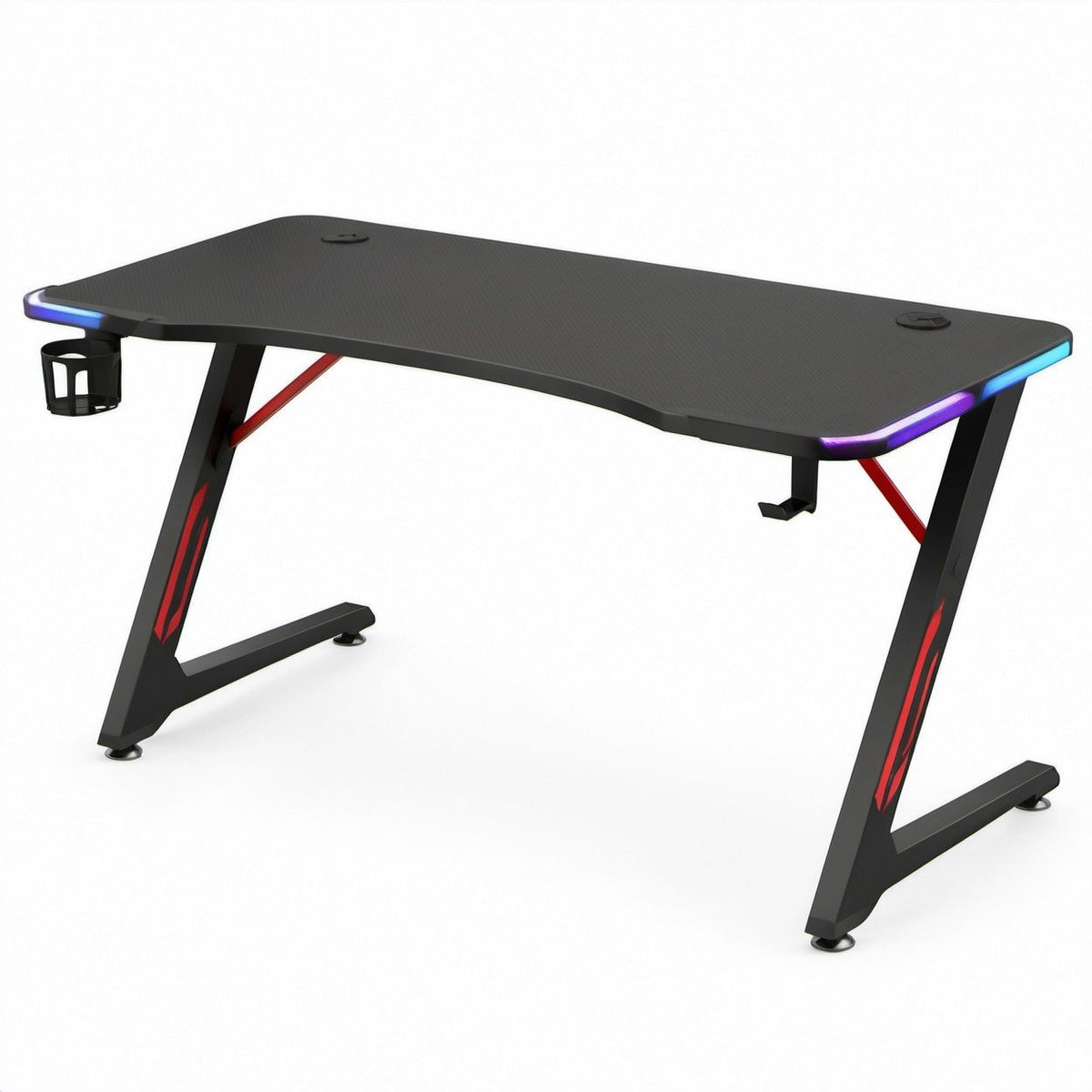 Scrivania gaming nera e rossa 120 x 60 x 75 cm con illuminazione LED RGB