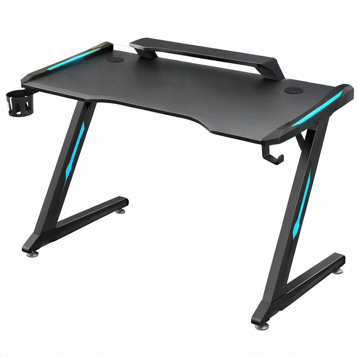 Scrivania gaming nera e azzurra in MDF e acciaio, 120 x 60 x 75 cm