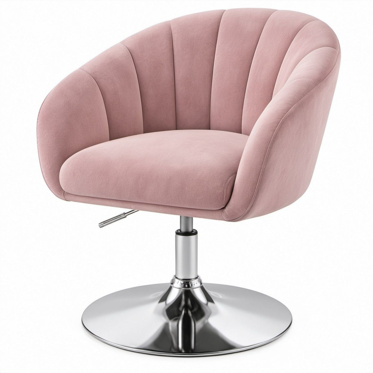 Poltrona girevole regolabile in velluto rosa con base in acciaio cromato 63 x 62 x 78-90 cm