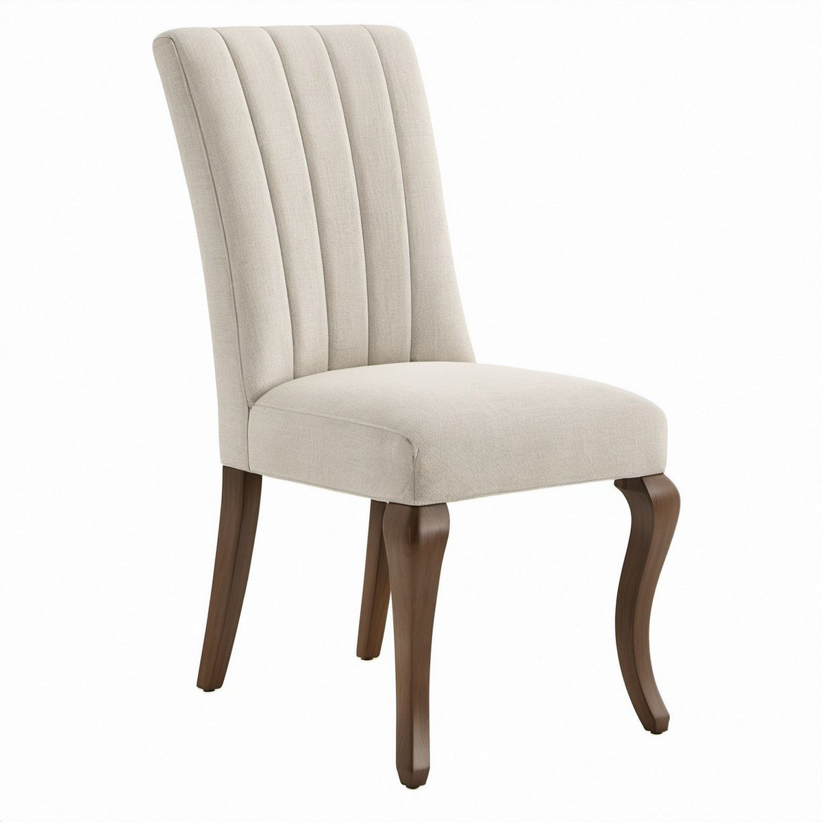 Sedia da pranzo beige con schienale alto curvo imbottito e gambe in legno noce, 48 x 60 x 101 cm