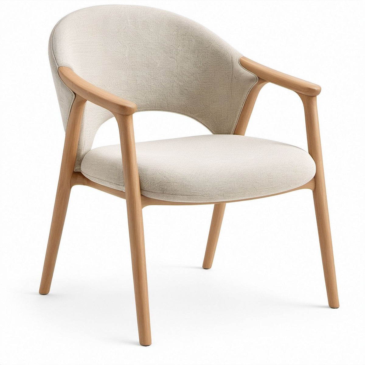 Sedia con braccioli curvi Crema/Naturale in legno massello di gomma, 56 x 59 x 78 cm