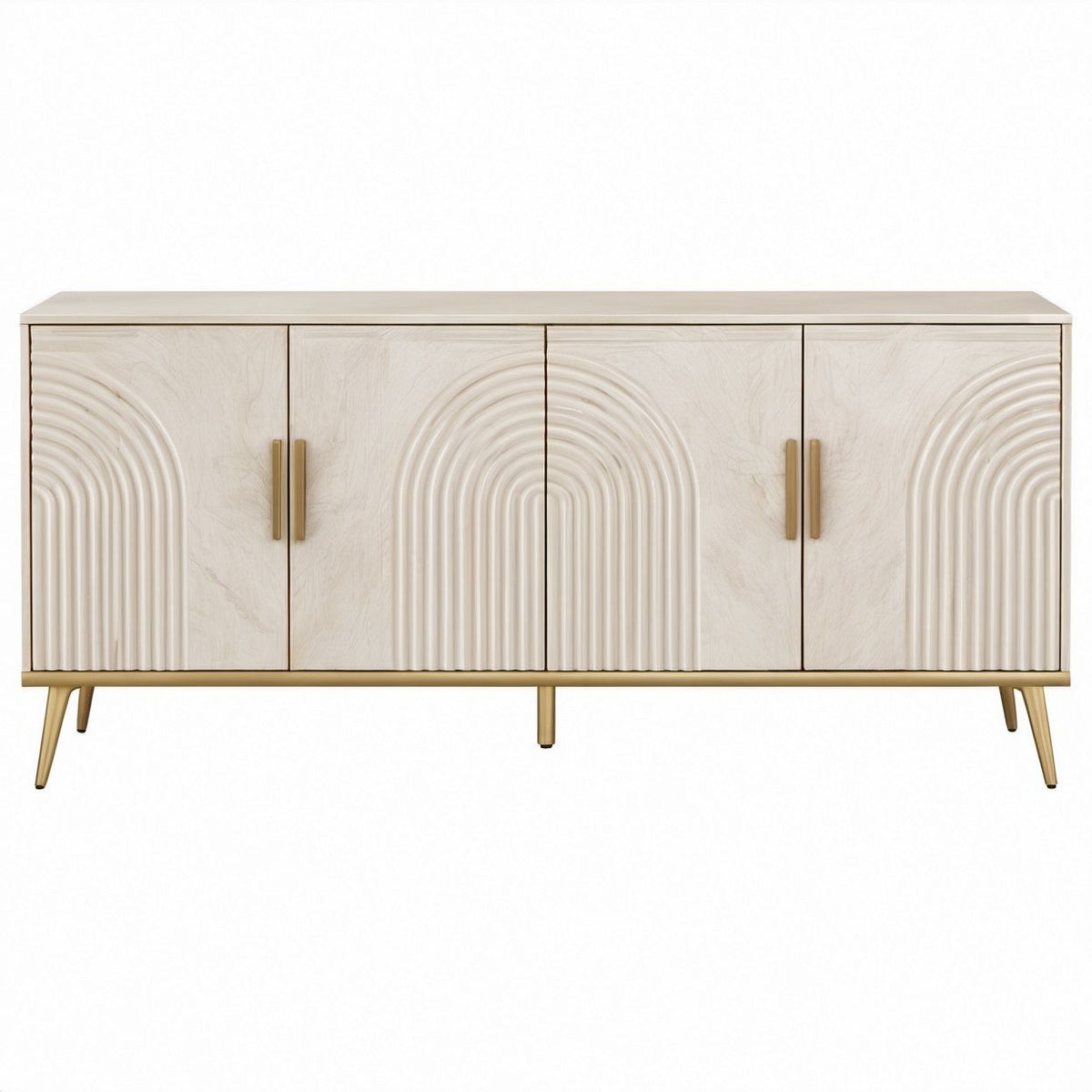 Credenza rettangolare a 4 ante Avorio e Oro, 160 x 40 x 80 cm