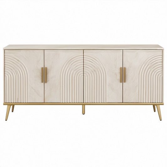 Credenza rettangolare a 4 ante Avorio e Oro, 160 x 40 x 80 cm