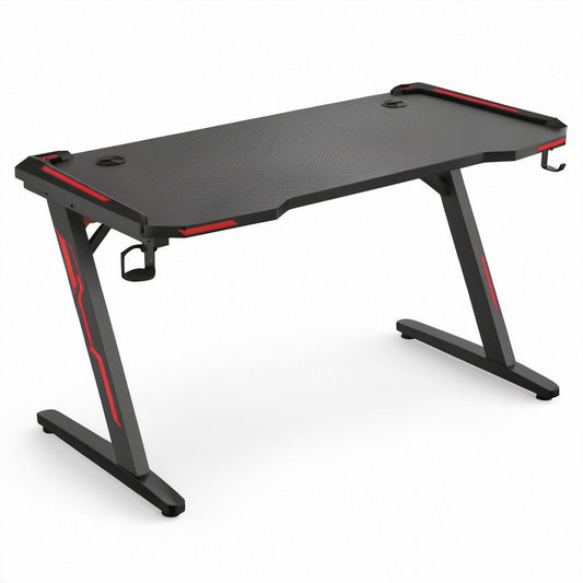 Scrivania Gaming Nera e Rossa in Acciaio e MDF, 140 x 60 x 75 cm