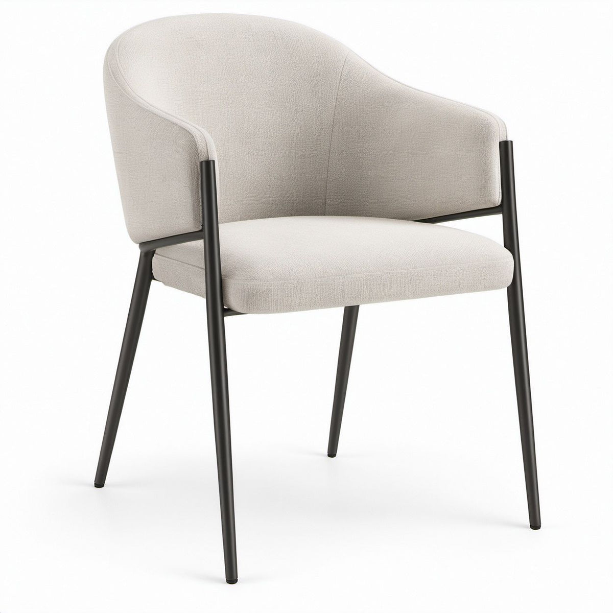 Sedia da pranzo con braccioli arrotondati Beige e Nero in poliestere e acciaio, 58 x 60 x 79 cm
