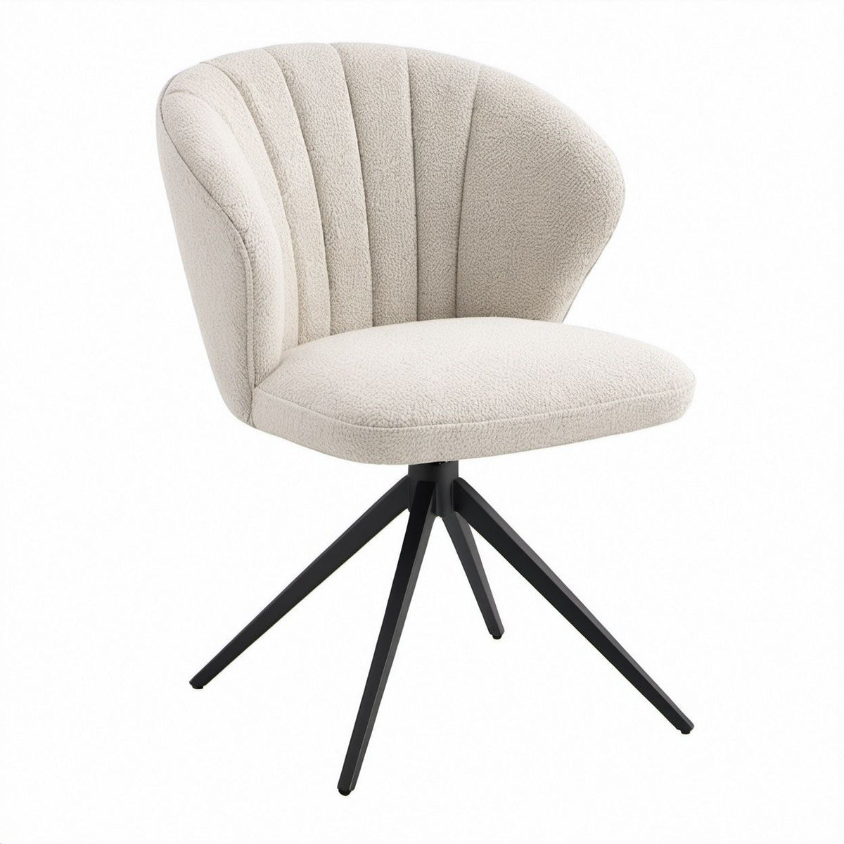 Sedia da pranzo girevole beige con schienale a conchiglia e base nera, 58 x 61 x 83 cm