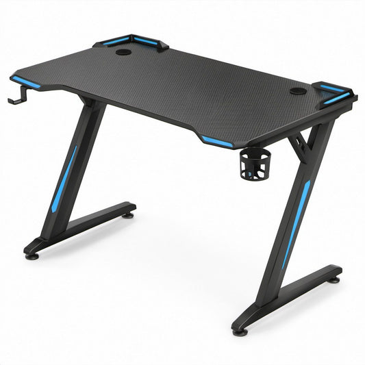 Scrivania gaming rettangolare in MDF e acciaio Nero/Blu, 120 x 60 x 75 cm