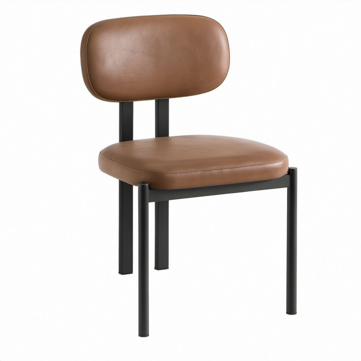 Sedia da pranzo imbottita in pelle sintetica PU marrone e acciaio nero, 45 x 52 x 78 cm