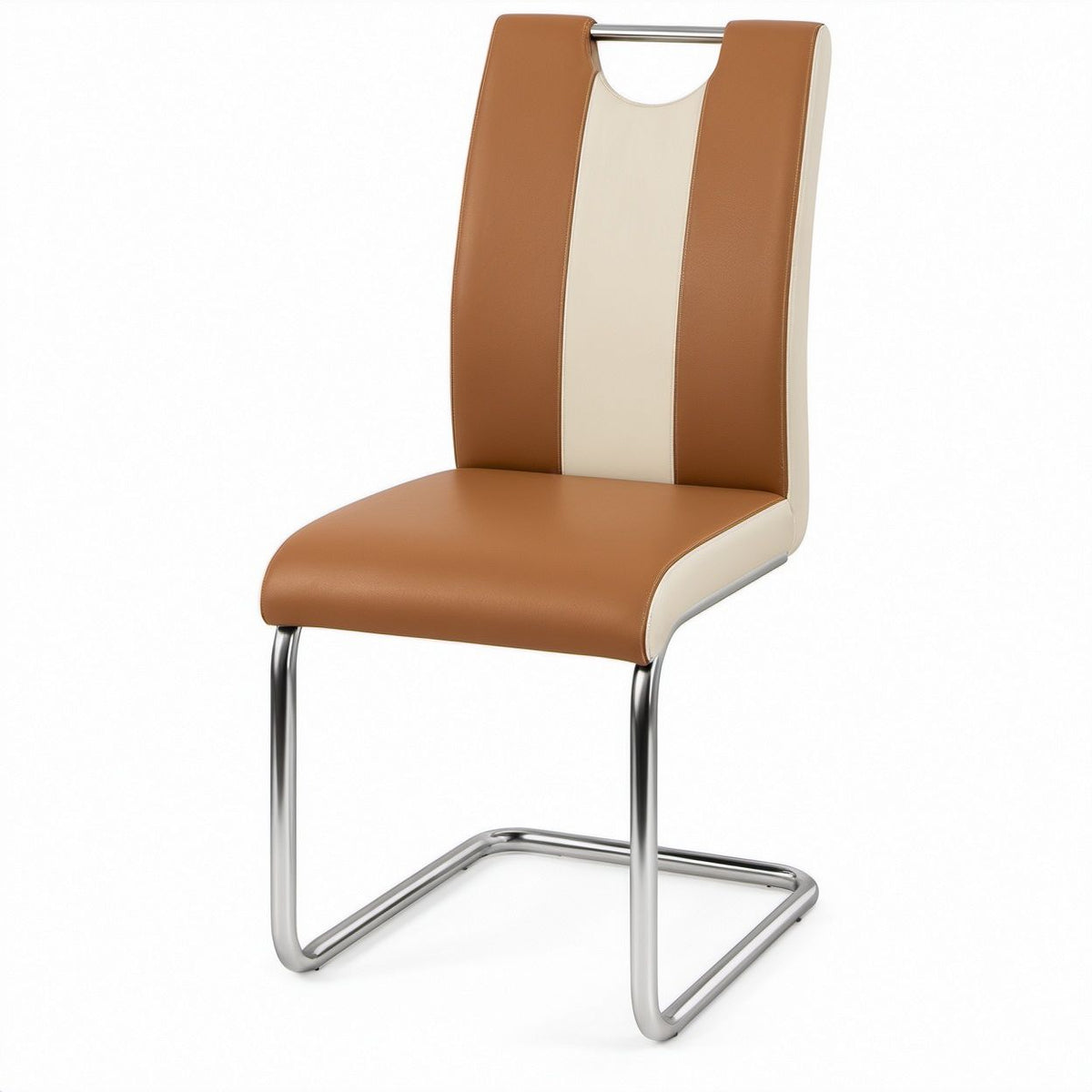 Sedia da pranzo a slitta in similpelle marrone e crema, 43 x 55 x 100 cm