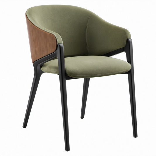 Sedia da pranzo imbottita con braccioli, verde oliva, noce e nero, 58 x 60 x 80 cm