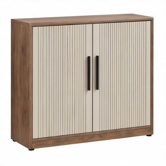 Armadio contenitore rettangolare in marrone noce e beige, 100 x 40 x 110 cm, 2 ante