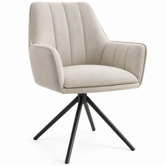 Sedia da pranzo girevole con braccioli Beige e Nero in poliestere, 62 x 60 x 86 cm