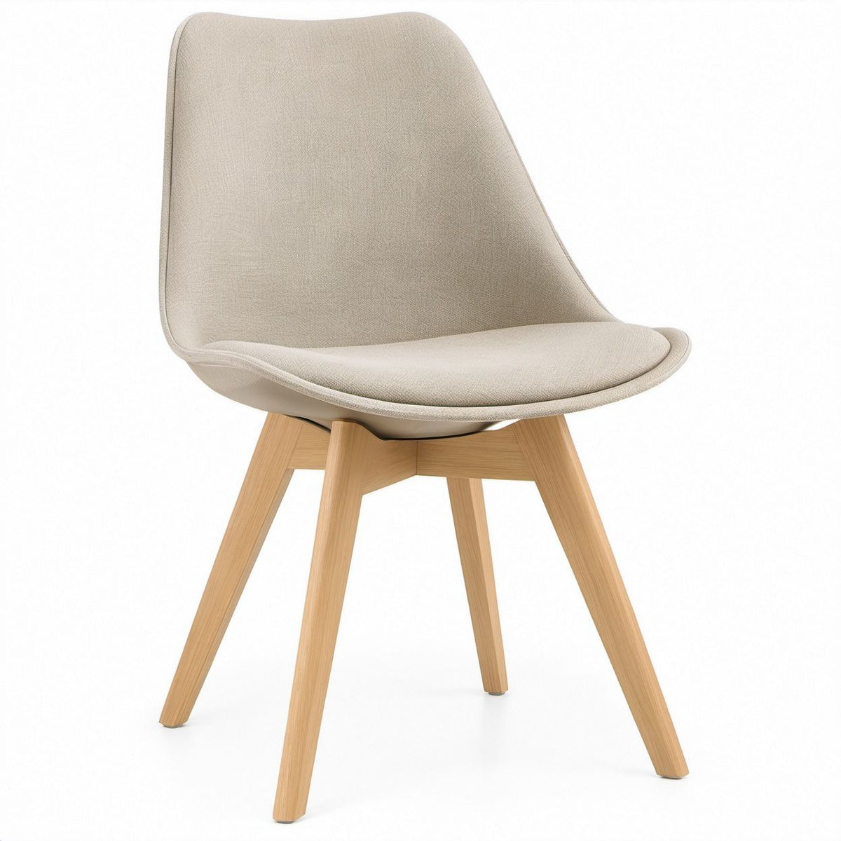Sedia da pranzo imbottita beige con gambe in faggio massello, 48 x 55 x 82 cm
