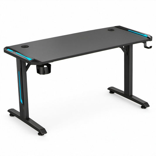 Scrivania gaming rettangolare nera e blu in acciaio e MDF 140 x 60 x 75 cm
