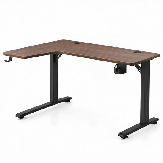 Scrivania angolare regolabile in altezza 160 x 120 x 72-117 cm effetto noce e nero