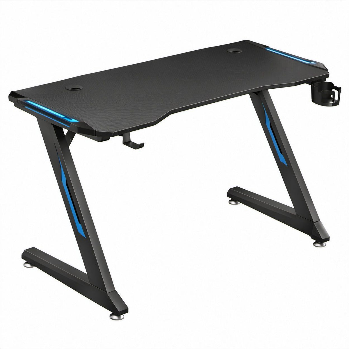 Scrivania gaming rettangolare nera e blu in MDF e acciaio, 140 x 60 x 75 cm
