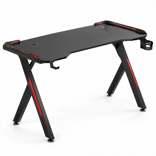 Scrivania gaming rettangolare in MDF e acciaio Nero/Rosso 140 x 60 x 75 cm